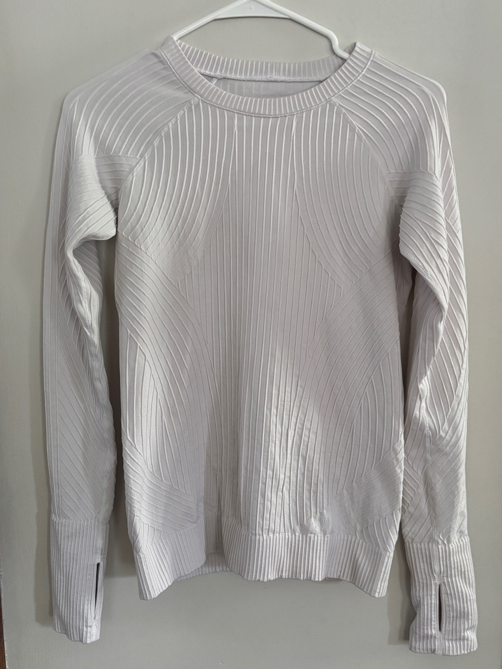 Lululemon Rest Less Pullover Women 4 White Excellent Jacquard Knit‎ Thumbholes